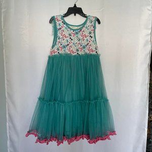 Matilda Jane Merry Mood Tulle Dress, Sized Girls 10, Pink and Teal.